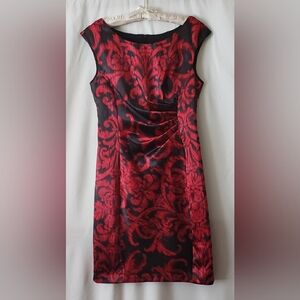 Red and Black Ruched Sheath Dress